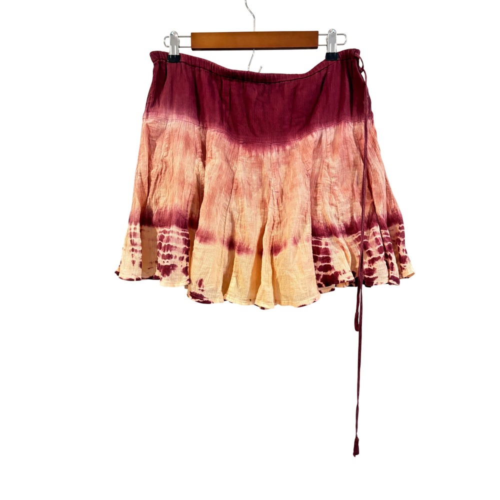 Lucky Brand Boho Tie-Dye Crinkle Gauze Tiered Mini Skirt Y2K
